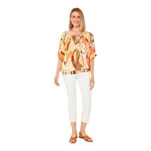 Skyes the Limit Tropical Floral Keyhole Blouse~Size XL~Tie Spring Top L3 11